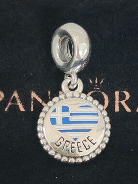 Pandora Greece Heart Flag Dangle Charm S925 Silver with box